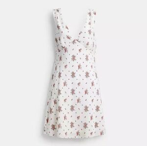 *NWT* COACH Spring Blossom Print Silk Dress, White Floral Sleeveless Dress